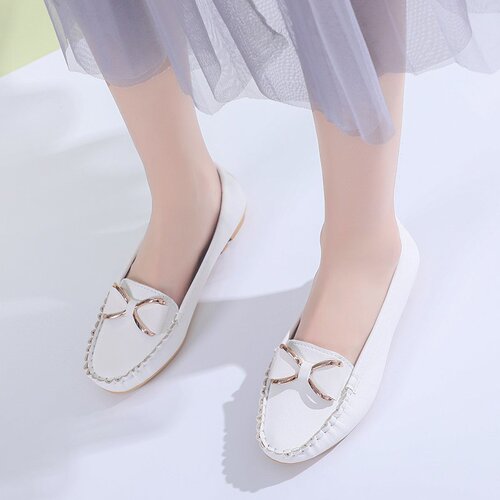 Spring and Autumn New Solid Color Bow Decoration Round Head Medium Opening Flat Heel Casual Single Shoes Trend