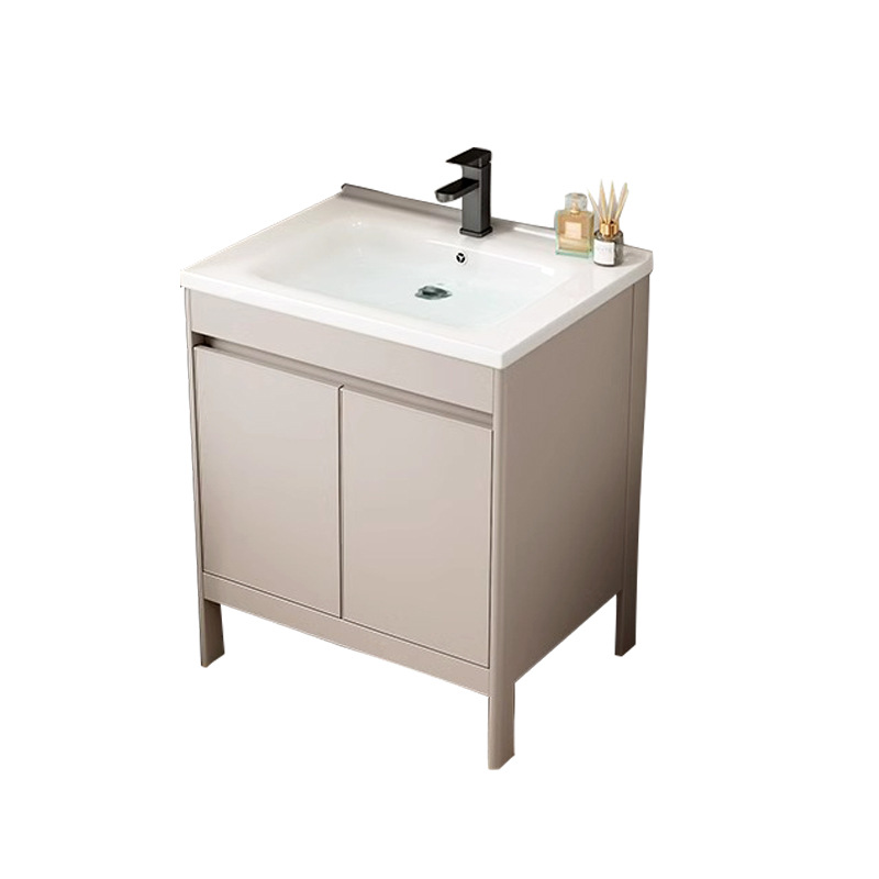 Combinación de gabinete de baño engrosado de aluminio espacial, gabinete de baño de cerámica, lavabo todo en uno, lavabo de piso, combinación de gabinete de lavabo