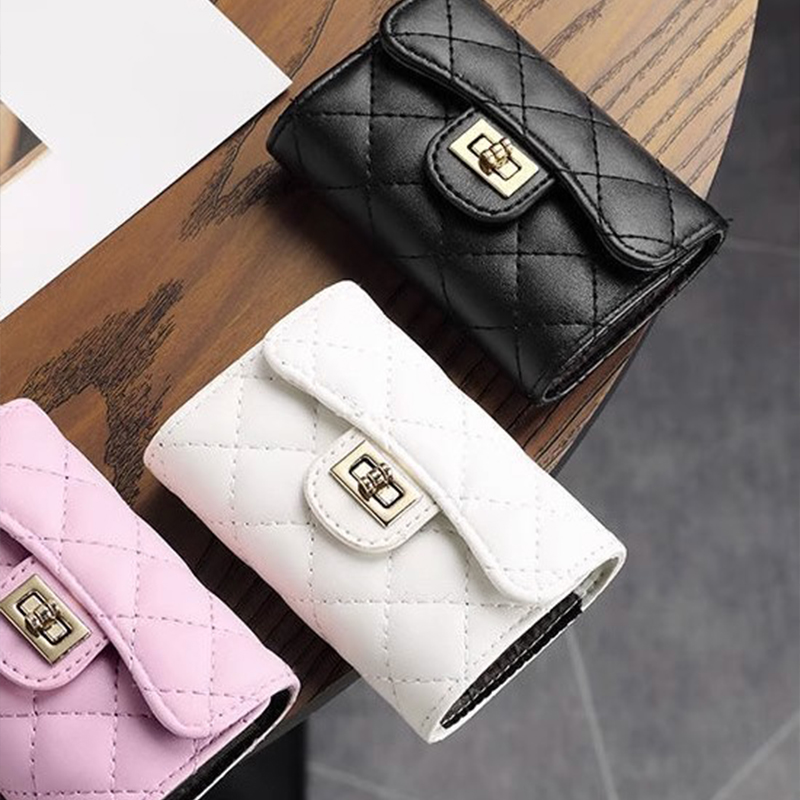 Quilted Soft Leather Coin Purse For Women Small Multi-Slot Document Holder Driver's License Clip_voghion.com
