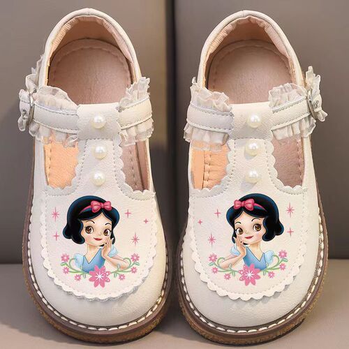 2024 Spring and Autumn New Girls' Lace Small Leather Shoes Student Soft Sole Princess Shoes Anti-Slip Beanie Shoes Baby Toddler Shoes