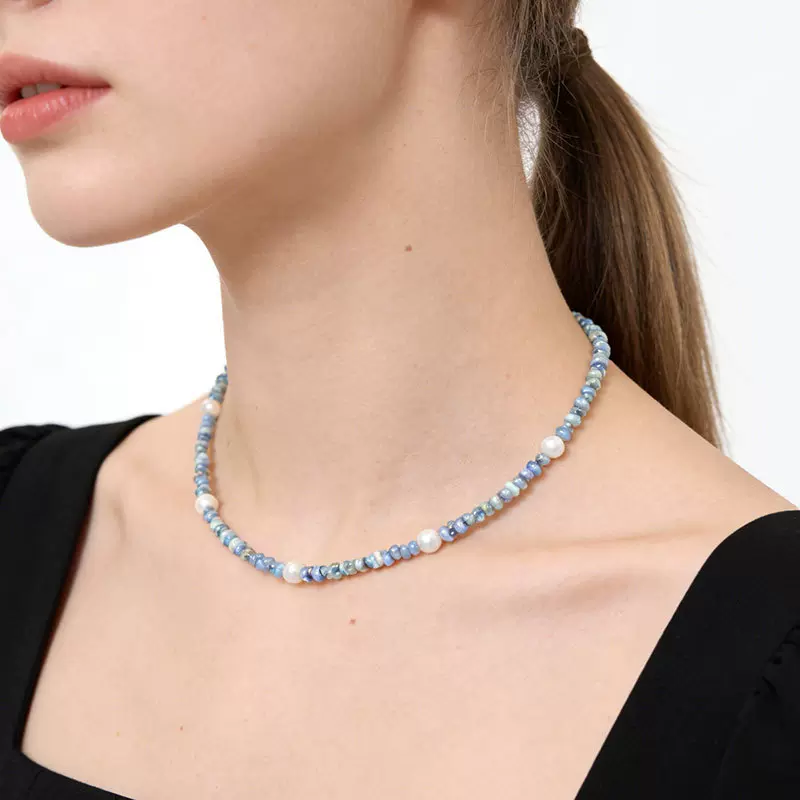 s925纯银天然淡水珍珠项链女夏不掉色彩色串珠拼接多巴胺纯银项链