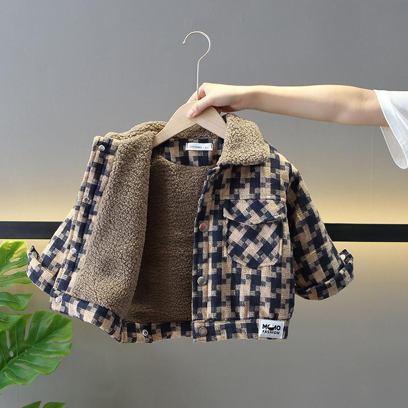 Boys' fleece jacket new style winter handsome baby thickened jacket children's fashionable cotton jacket autumn and winter clothing trendy