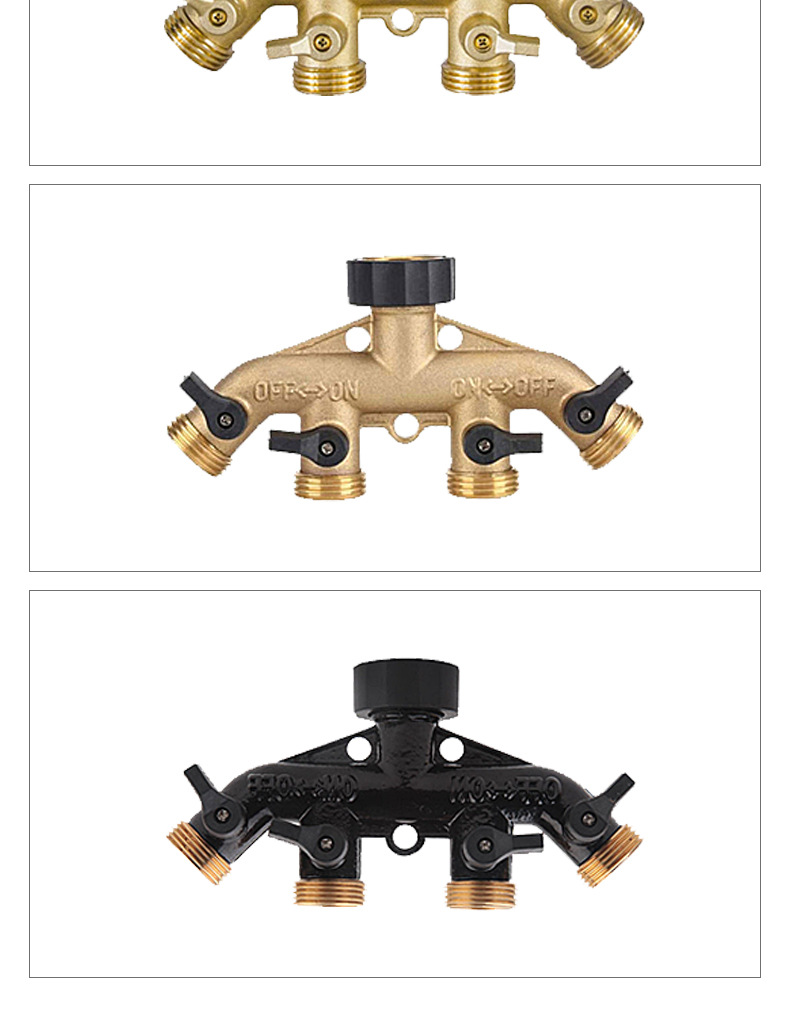 Brass four-way ball valve water divider, garden watering, agricultural irrigation, home car wash faucet controllable water divider undefined