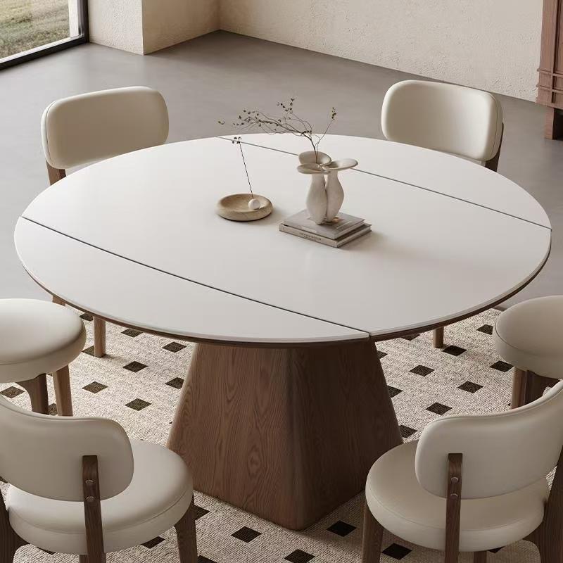 Mesa de comedor de madera sólida de estilo crema medieval mesa redonda de tabla de roca de comedor combinación de mesa redonda telescópica plegable cuadrada mesa redonda variable tipo de casa pequeña