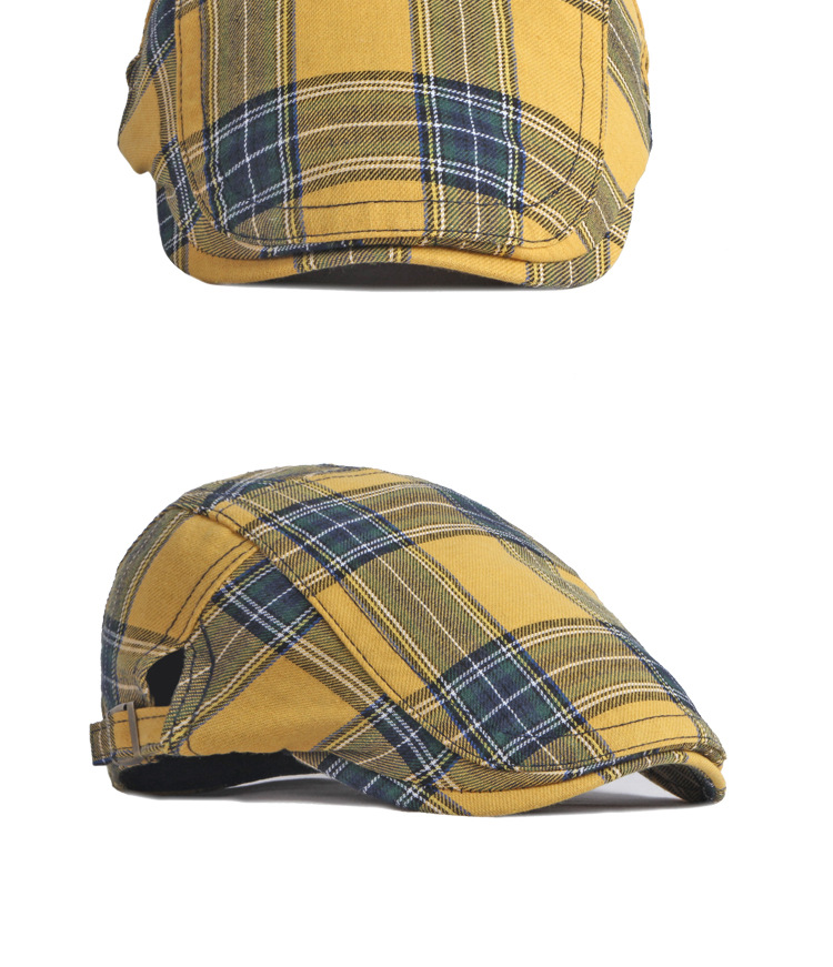Unisex Thin breathable cap Men's vintage beret Women's bud Cap casual plaid forward hat_voghion.com