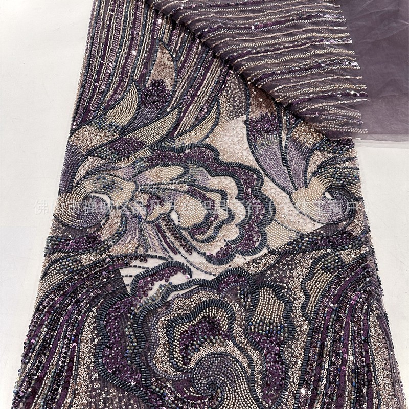 Fabricantes nuevos cuatro perlas tela bordada moda vestido de cena vestido de fiesta vestido tela al por mayor transfronteriza image 3