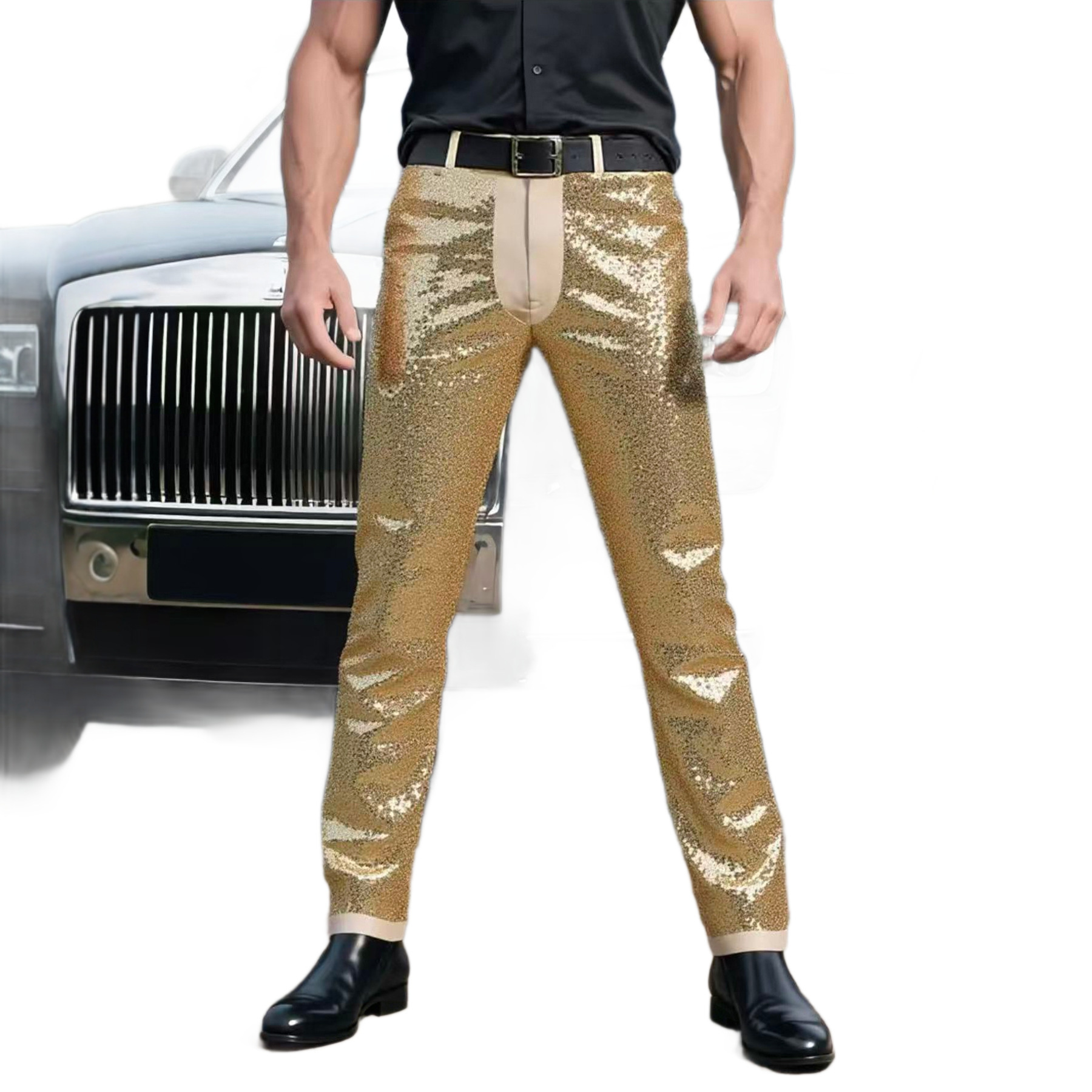Men's Clothing Men's Sequined Slim Fit Dress Pants Style Stage Performance Sparkling Long Trousers Trendy Men's Clothing_voghion.com