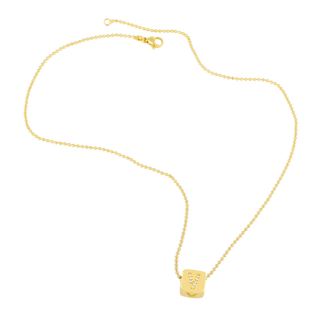 creative square letter pendant with zircon dice copper necklace