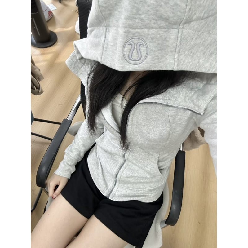 LULU original label embroidered Scuba slim-fit jacket sweatshirt, thin fleece warm yoga wear, casual sports top