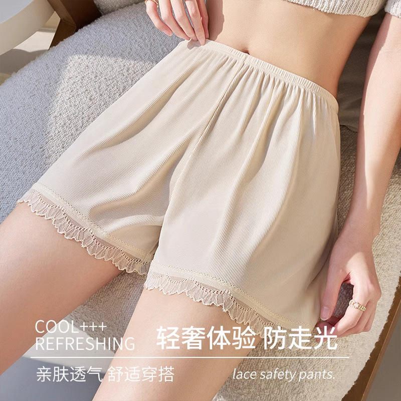 Safety Pants Women's Summer Ice Silk Boxer Leggings Anti-running Seamless Plus Size Lace Lace Shorts Non-curling