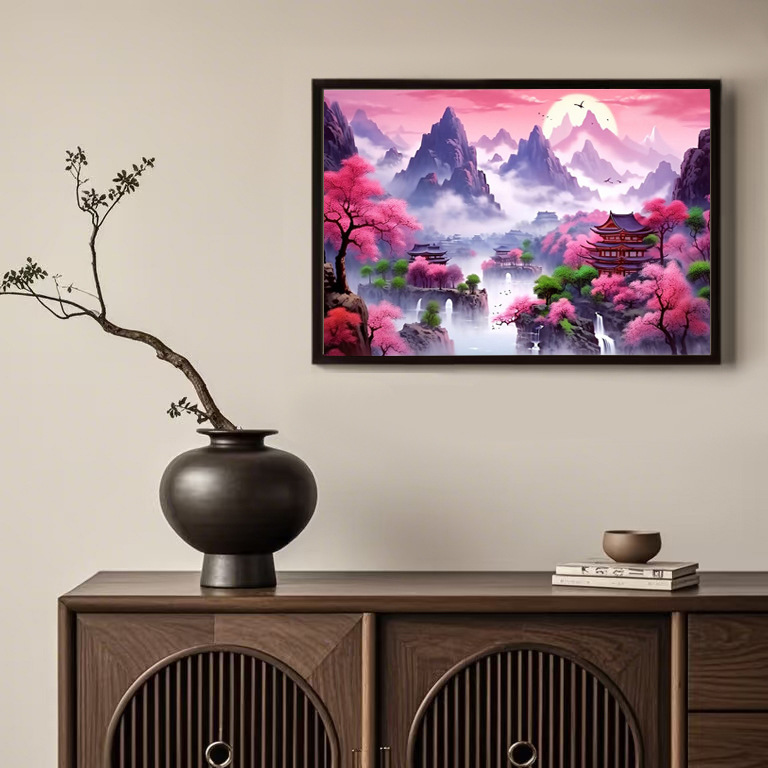 Mona Lisa Royal Cross Stitch Purple Qi Donglai Edición pequeña Paisaje clásico chino Paisaje Sala de estar Entrada Bordado hecho a mano