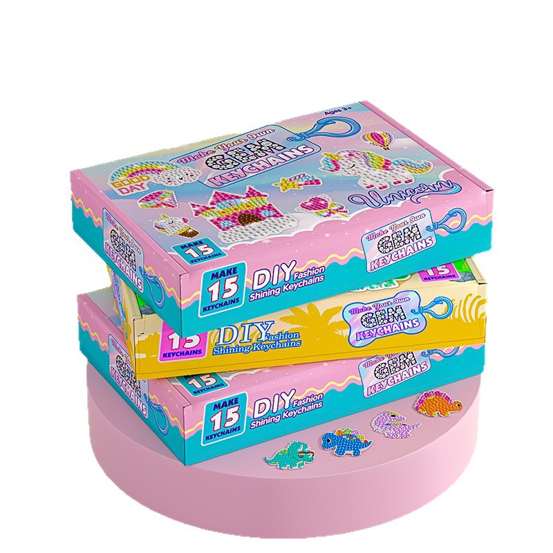 Llavero de pintura de diamantes de dibujos animados, hecho a mano, DIY, con puntos de diamantes, pegatina de diamantes para niños, colgante acrílico de unicornio para mochila