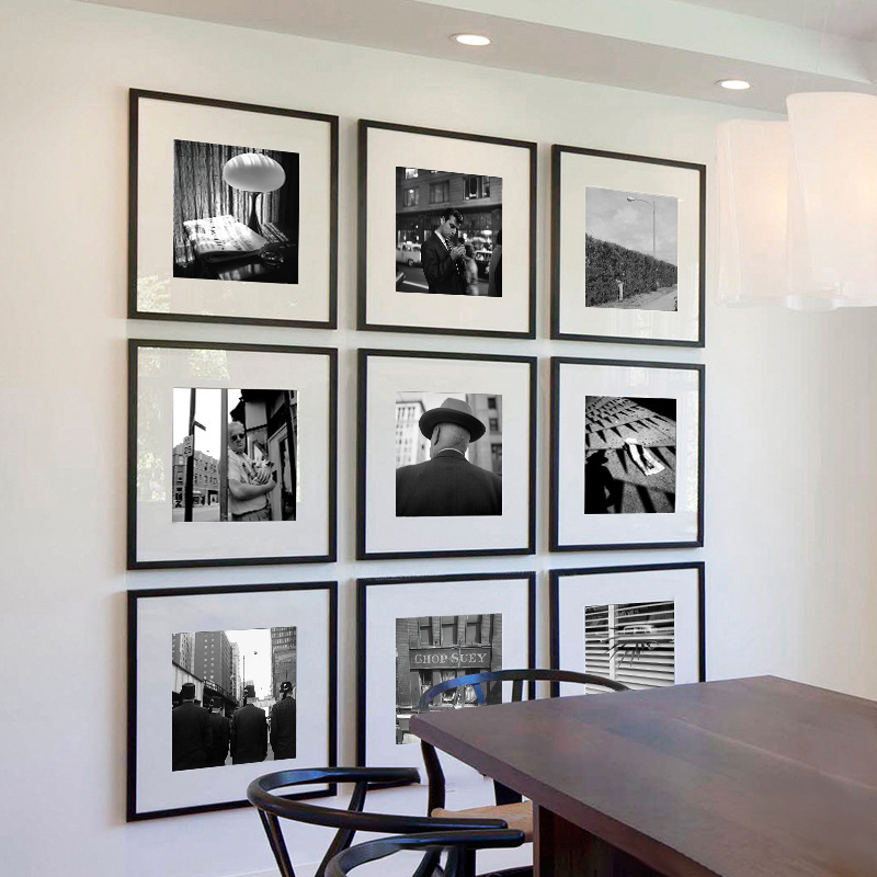 Black and white photo photography decorative painting living room dining room restaurant retro 9-grid combination wall art niche art wallpaper
