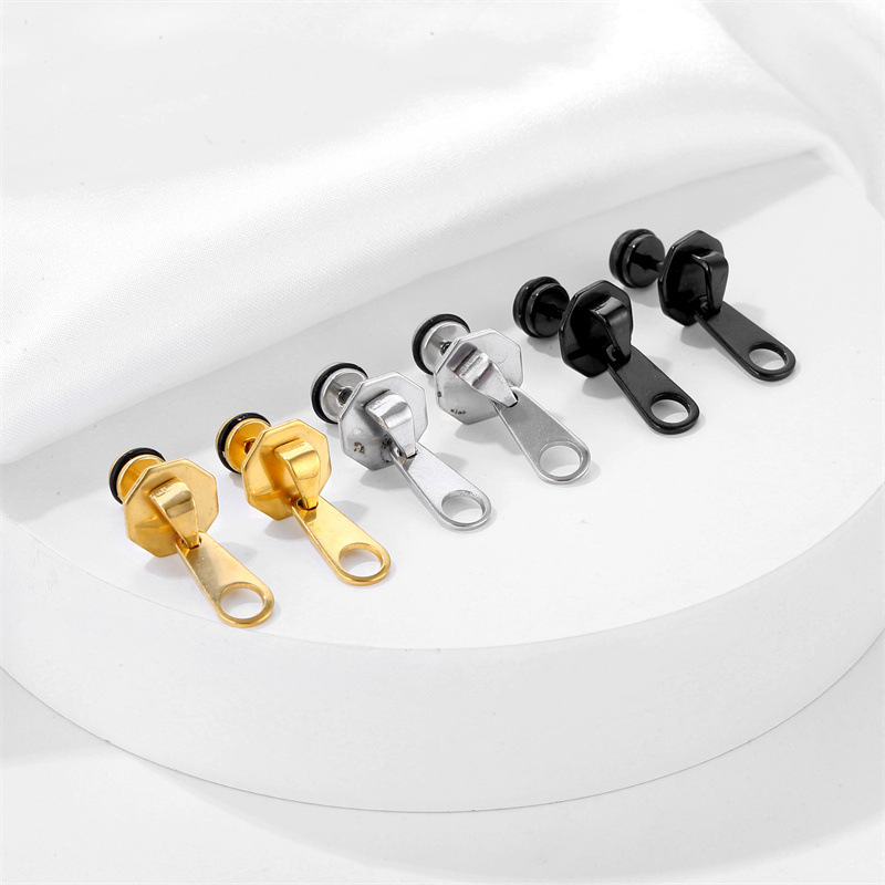 1 Piece Vintage Style Geometric Zipper Plating Stainless Steel Ear Studs display picture 1