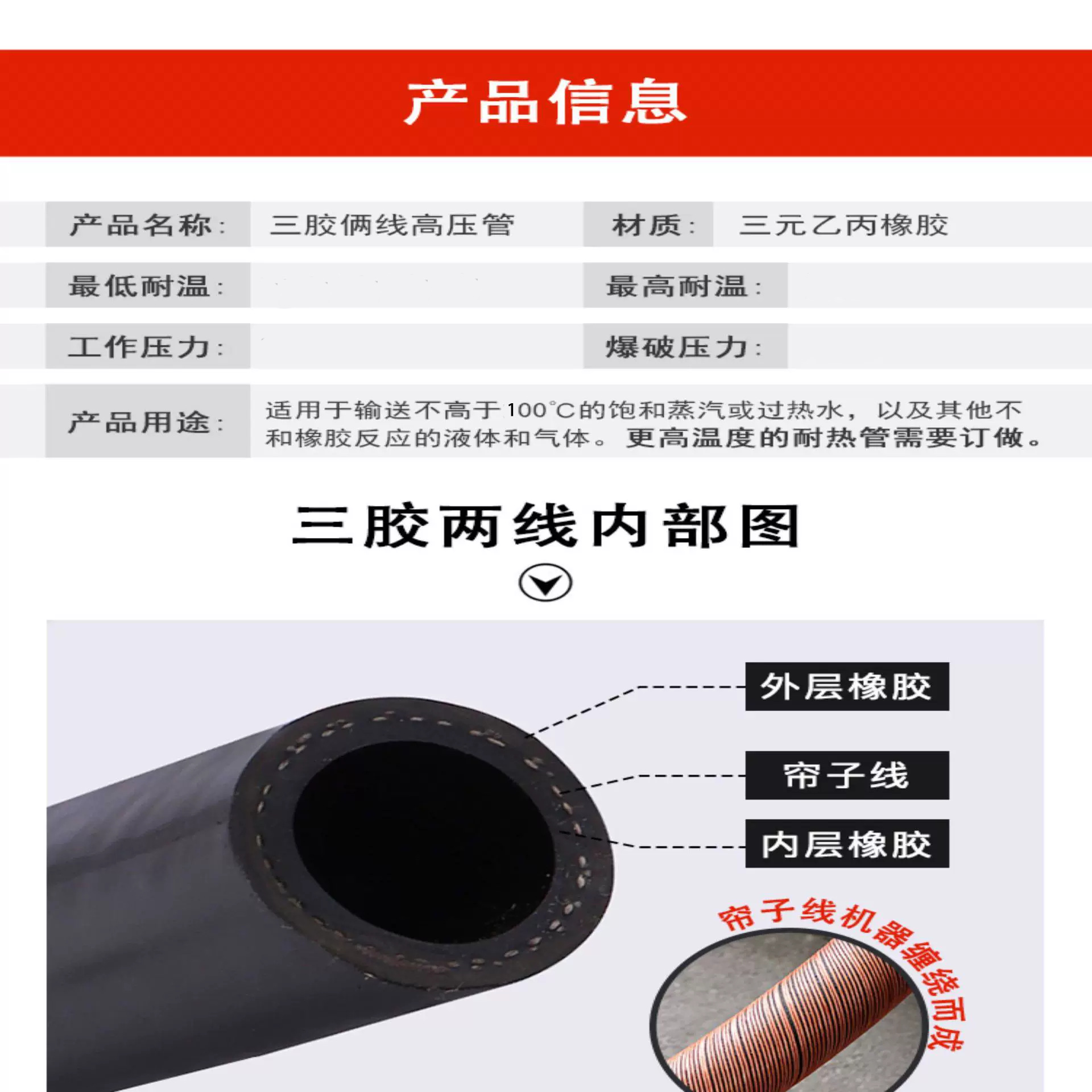 High-temperature resistant oil hose, black rubber hose with fabric reinforcement, high-pressure air hose, heat-resistant steam hose, gasoline and diesel hose, flexible hose, water hose