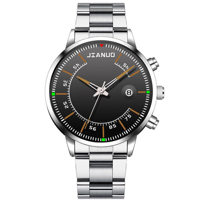 Reloj de correa de acero de negocios para hombres de comercio exterior Escala de moda con calendario reloj de cuarzo de aleación reloj de oro grande creativo de moda coreana