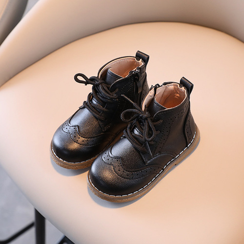 British style children's retro leather shoes high-top Korean style girls' Martin boots single boots  autumn new boys' leather boots