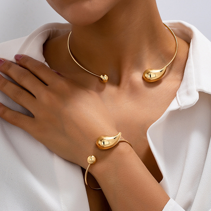 2 Piece Set Nordic Style Minimalist Size Drop Collar Bracelet Jewelry suit Women Wear Middle Eastern Style