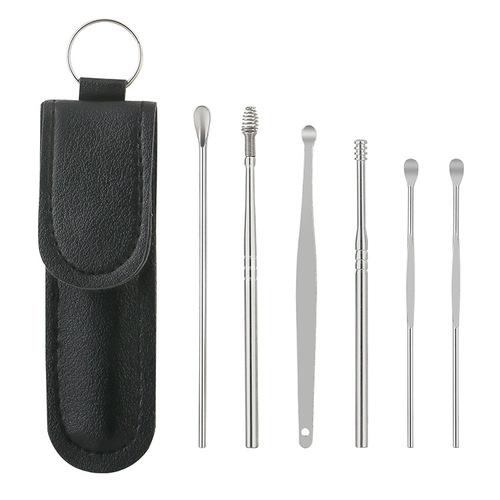 Household portable ear scoop six-piece set spiral spring ear picking tool ear picking set six-piece set ear scoop