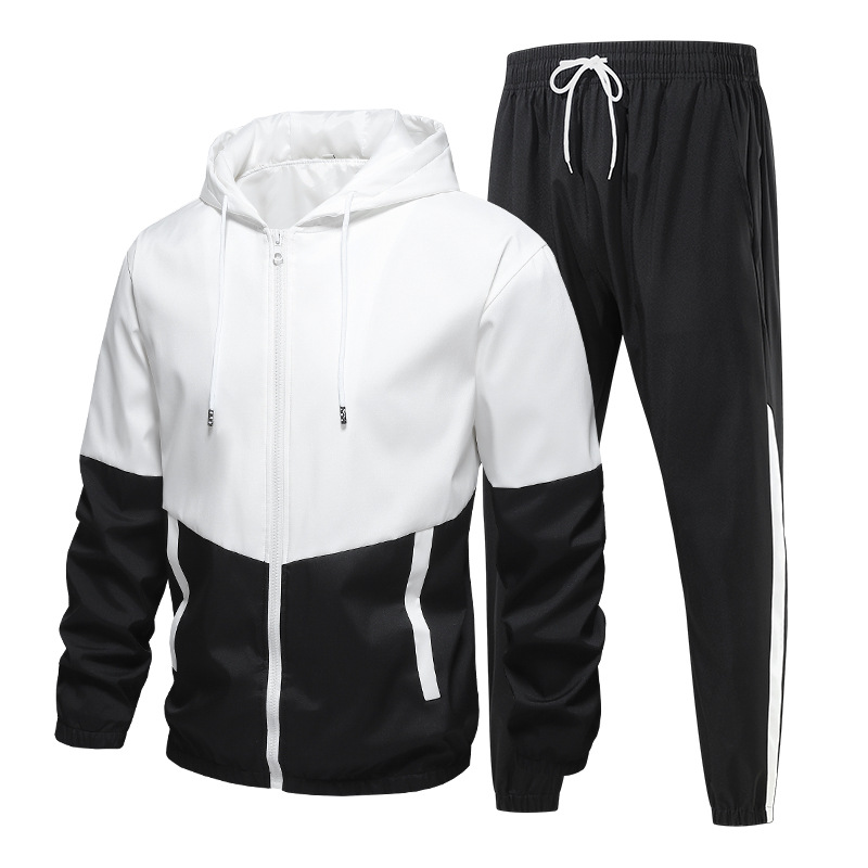 Primavera y otoño hombre color combinación de trajes deportivos de moda transfronterizos chaqueta con sombrero ropa de entrenamiento de gimnasio dos piezas image 7