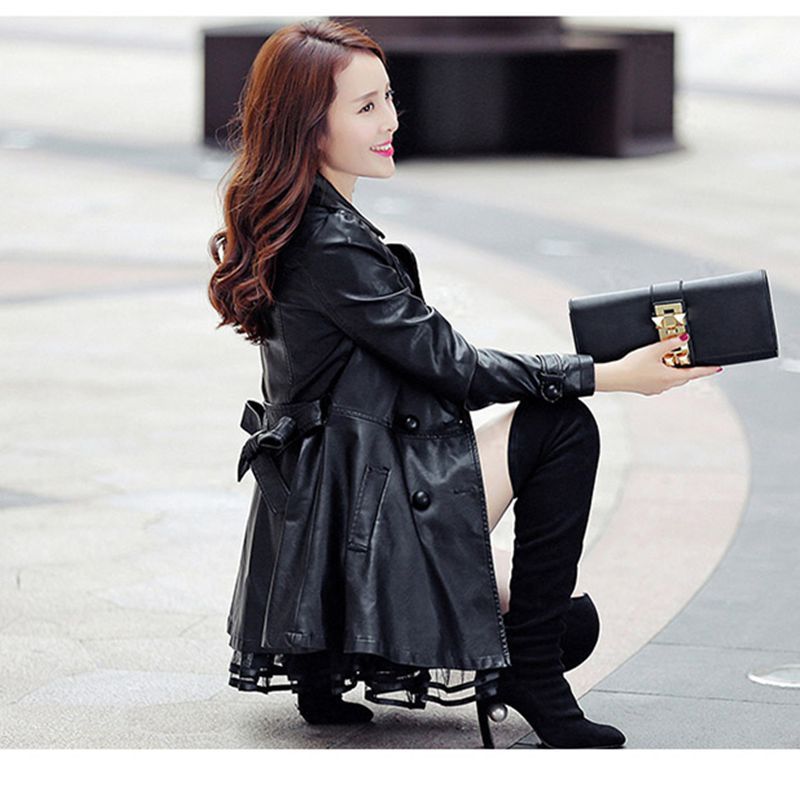 皮衣外套女中长款2025保暖皮夹克皮风衣秋冬女装修身型泡泡袖设计