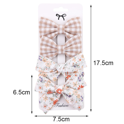 European and American simple bow headband, children's hair accessories four-piece fabric hair clip set, baby headband side clip