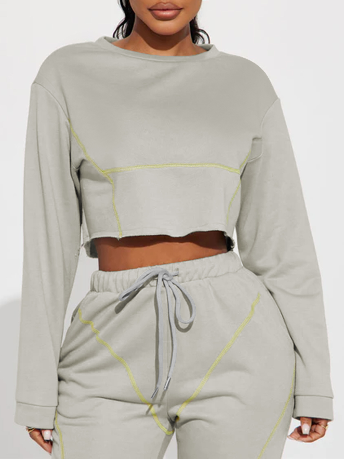 Women's Pant Sets Fleece Sweater And Trousers Suit Solid Colour_voghion.com