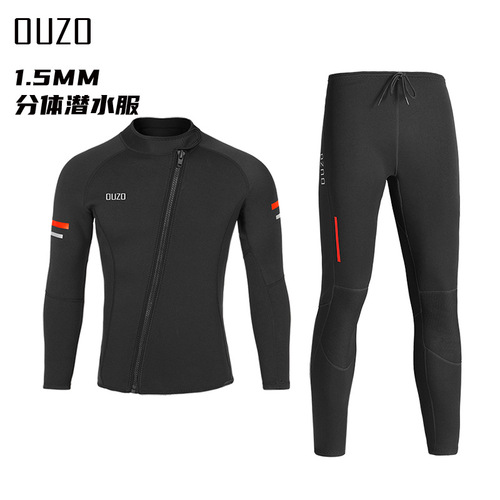 1.5mm warm wetsuit OUZO split diving suit complete set of men's and women's long-sleeved cold-proof and sunproof surfing suit