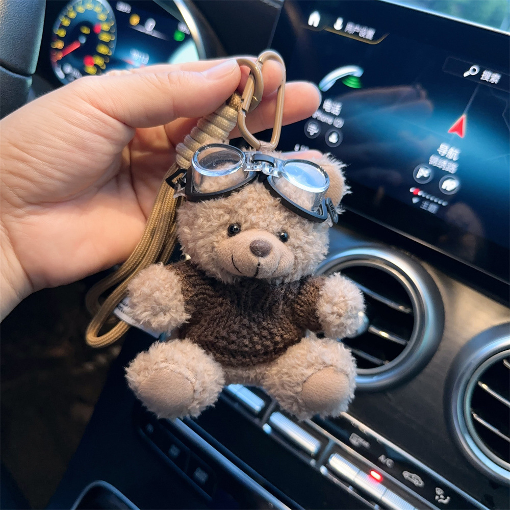Red popularidad de aire de oso llavero de dibujos animados de alta calidad muñeca de peluche lindo bolso colgante llave del coche mujer