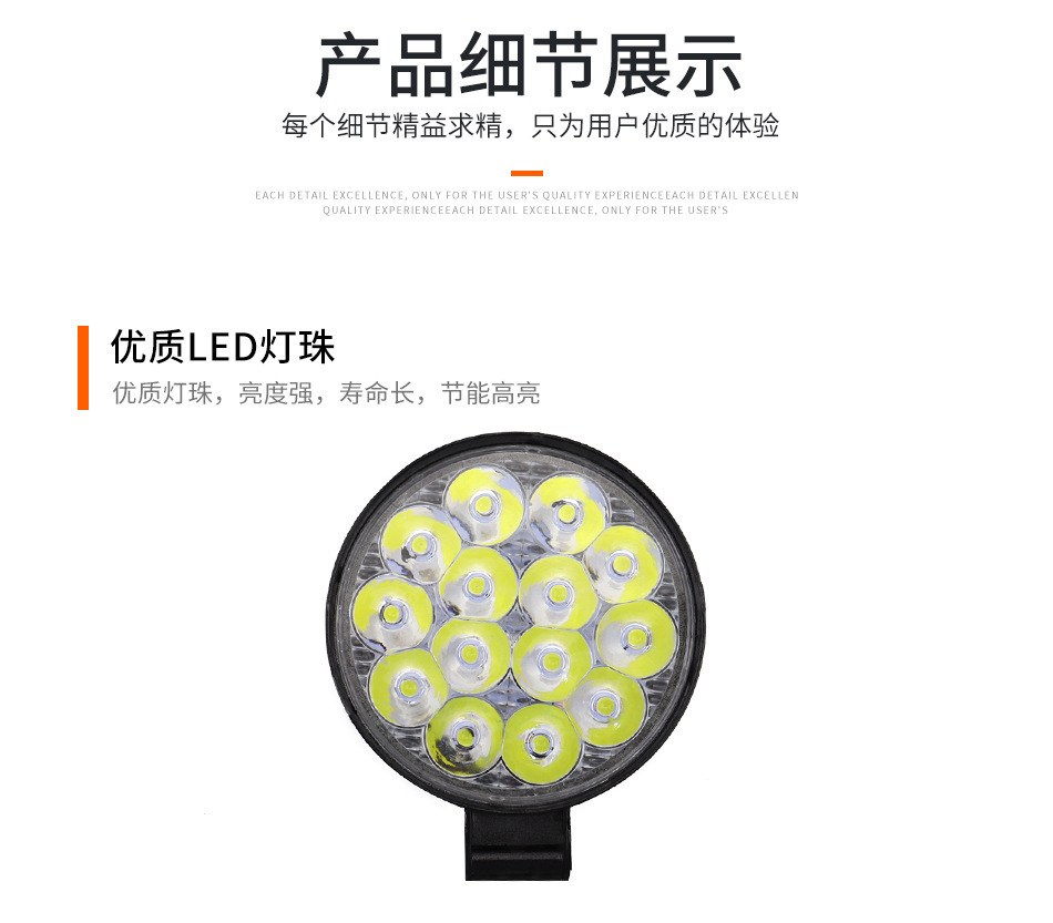 High-Brightness Led Car Work Light, Round and Square, 16 Lights, 48W Driving Auxiliary Light, Modified Headlight, Daytime Running Light
