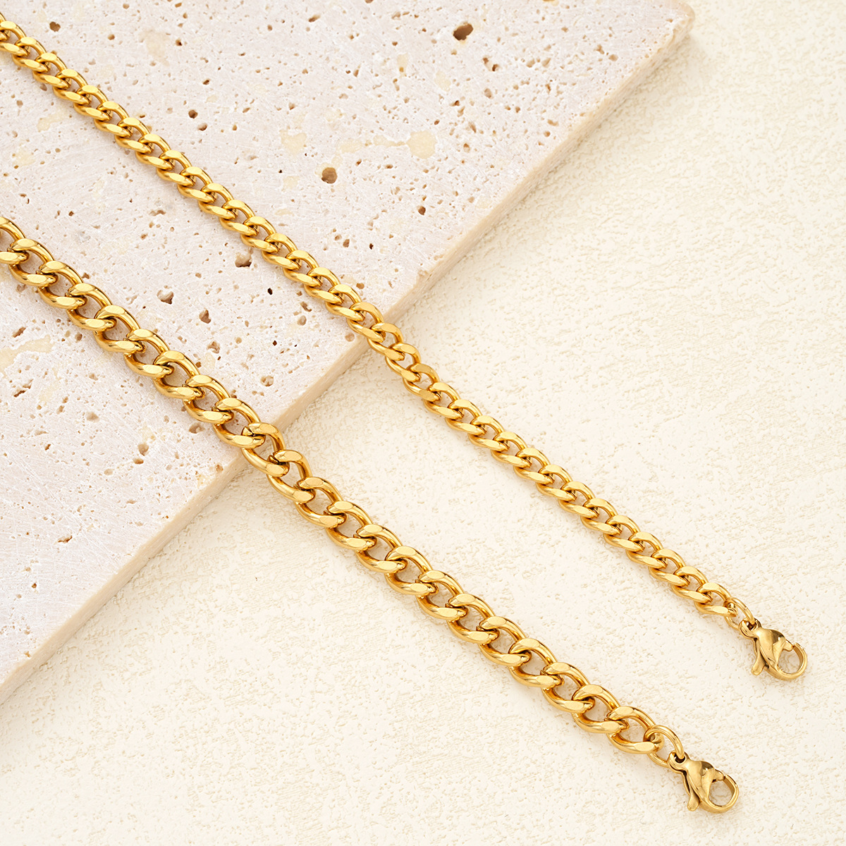 new stainless steel chain bracelet 2-piece set Cuba thickness adjustable men's and women's multi-layer bracelet suit_voghion.com