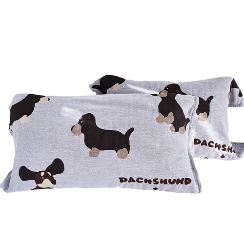 Cartoon Gauze Home Use Pillow Case with Four Seasons Thick Cotton Pillow Cover for Couples and Students