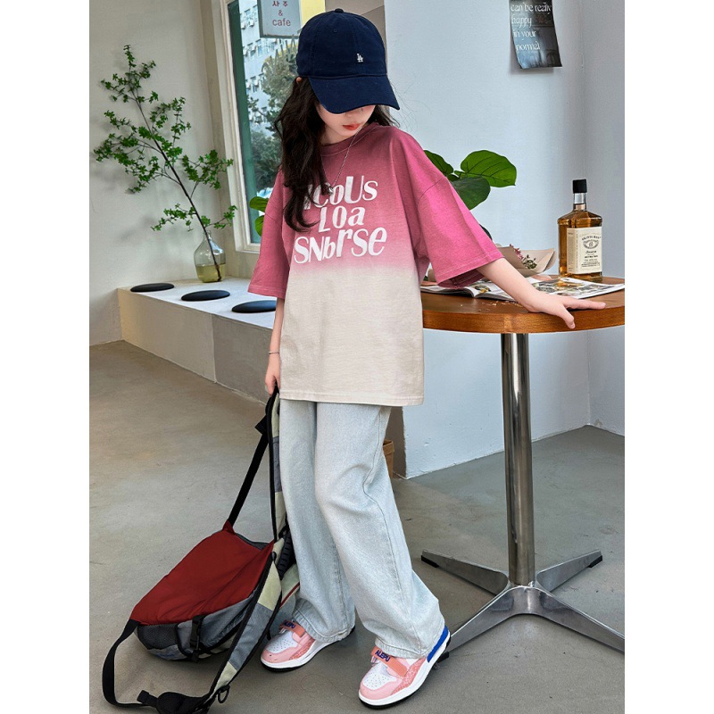 Mädchen Sommer Set Kurzarm Oberteil Mit Jeans Für Kinder_voghion.com