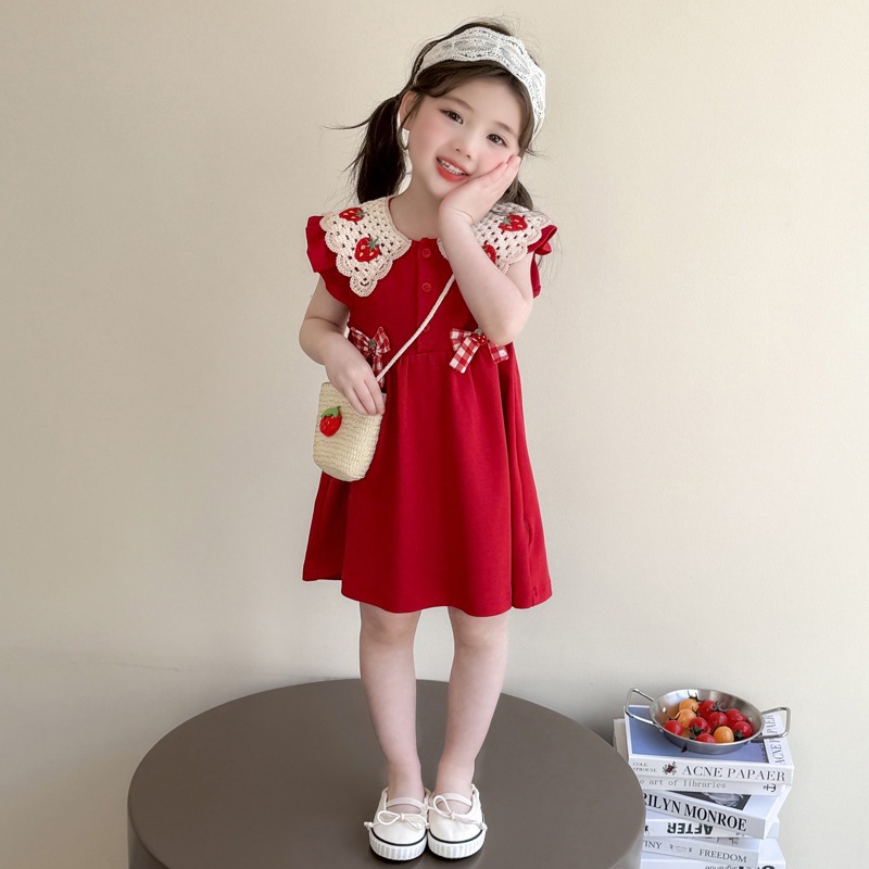 女の子ドレスサマードレス 2025 新しいスタイルベビーガールベストドレス子供の赤いお祝い 1 歳のドレス