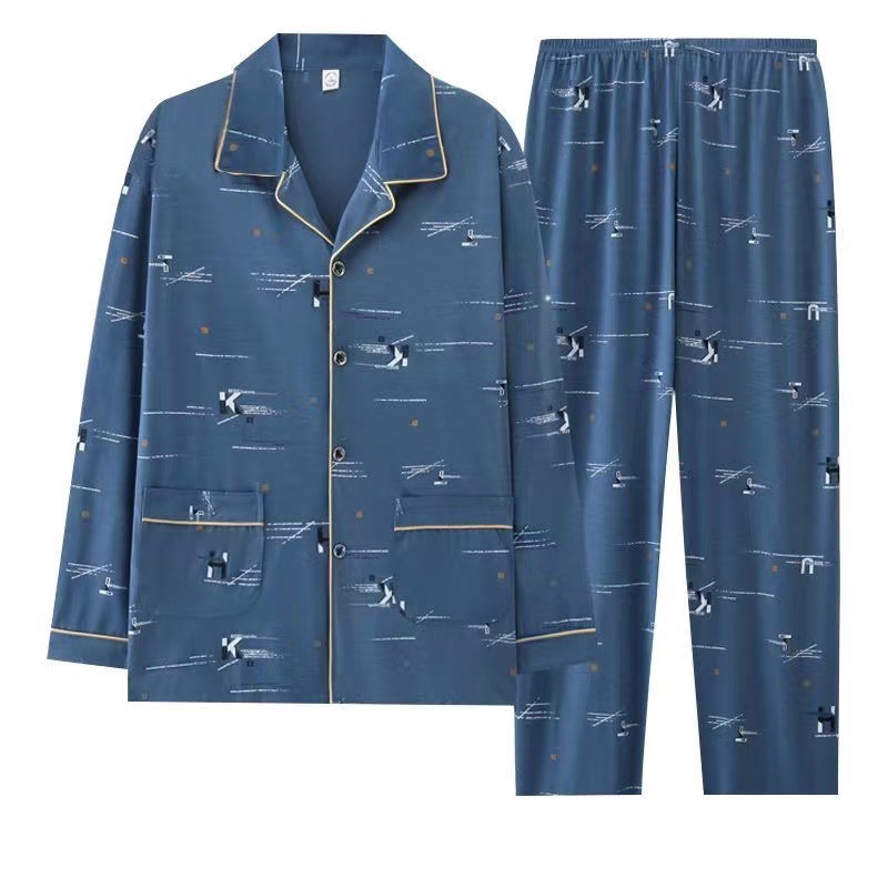 Pijamas de algodón gordo para hombres primavera y otoño de mangas largas para aumentar el tamaño delgado juvenil de mediana edad otoño y invierno conjunto de ropa para el hogar
