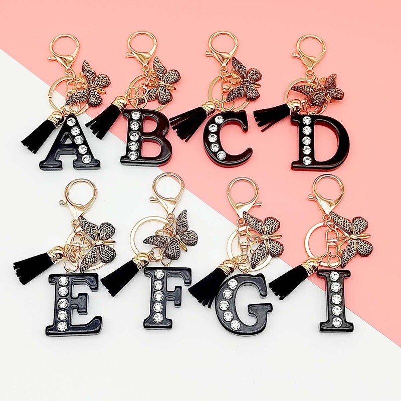 Initials Keychain Girls Women Black Butterfly Letters Keychain Backpack School Bag Keychain School Bag Initials Keychain Girls Women Black Butterfly Letters Keychain Backpack School Bag Keychain School Bag