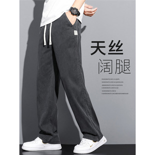 Summer Trendy Tencel Jeans for Men, Loose Straight Wide-Leg Pants, Ultra-Thin Ice Silk Breathable Casual Versatile Long Pants