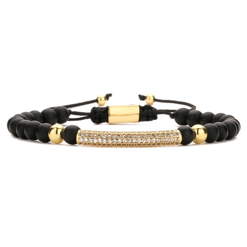 Cross-Border 6m negro bello piedra tejida pulsera tejida ajustable micro incrustaciones de circón tubo largo negro esmerilado pulsera de los hombres