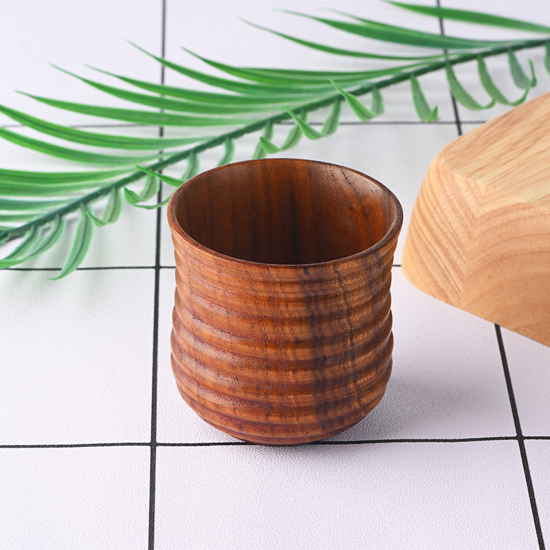 日式酸枣木九线杯 新款创意线纹木质茶水杯酒杯 厂家批发