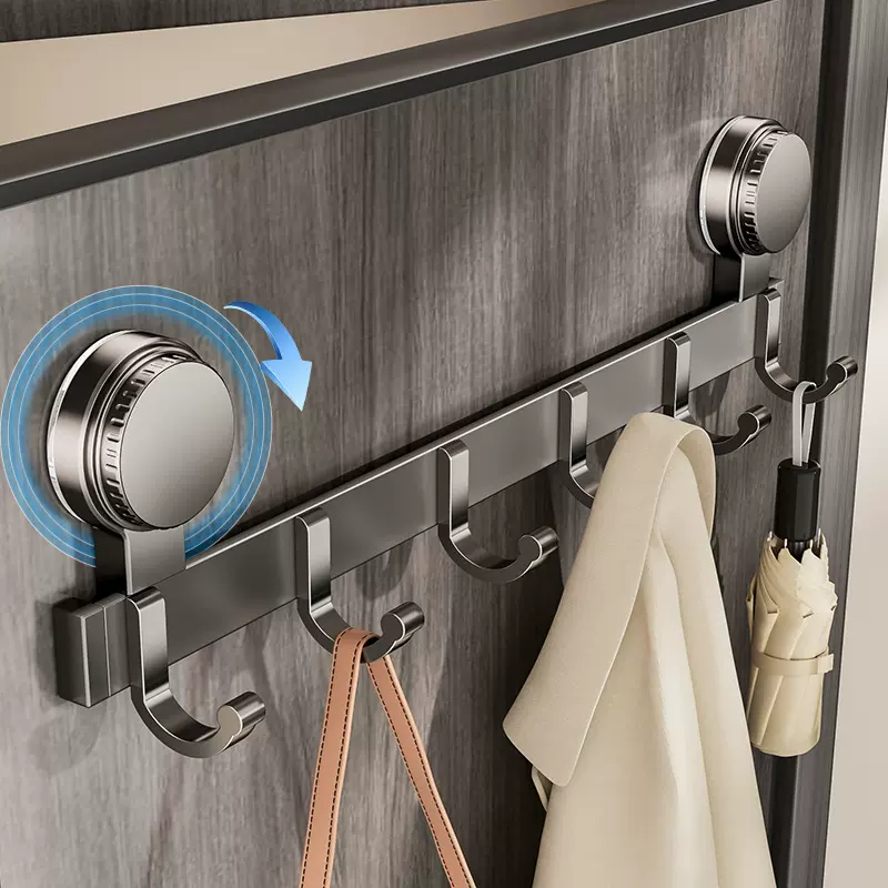 强力吸盘厨卫挂钩免打孔多功能门后整理挂架太空铝卫生间衣帽挂钩