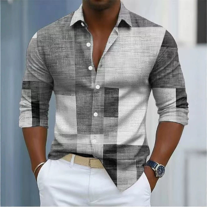 Cross-border American-style casual distressed color-block men's shirt, youthful and stylish, wrinkle-free, versatile long-sleeve shirt for men Cross-border American-style casual distressed color-block men's shirt, youthful and stylish, wrinkle-free, versatile long-sleeve shirt for men
