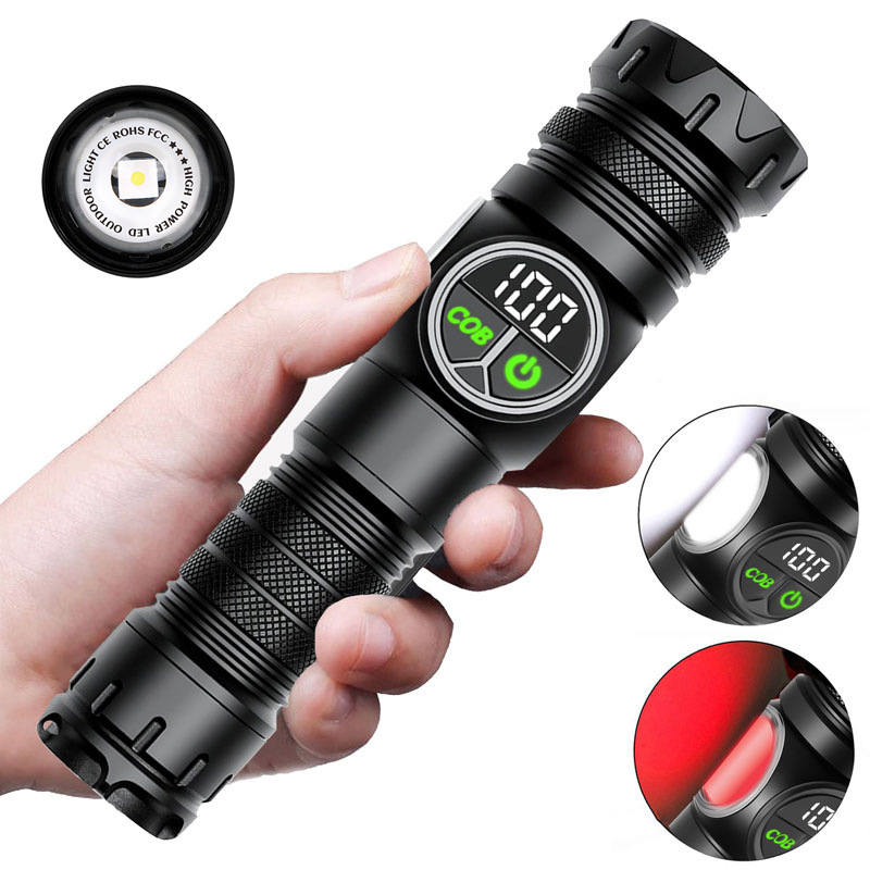 Nuevo láser blanco transfronterizo + linterna COB carga al aire libre zoom con lámpara lateral magnetismo trabajo linterna de luz intensa