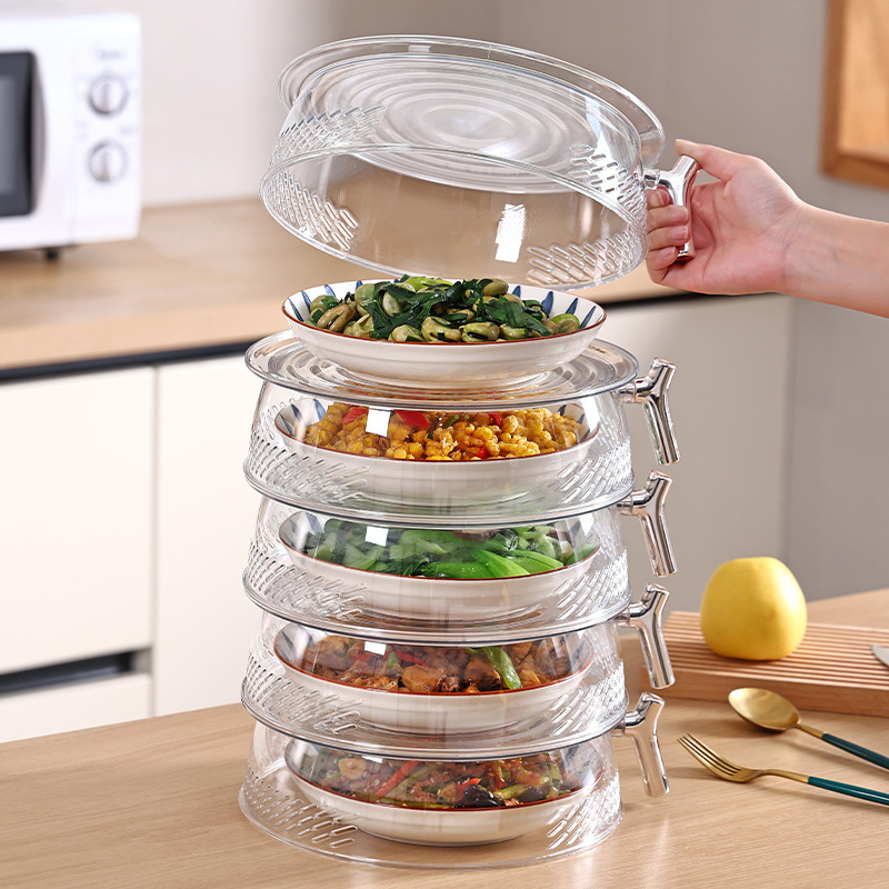 Multi-layer dish cover kitchen dust-proof and fly-proof leftovers food cover hollow breathable transparent stackable table artifact