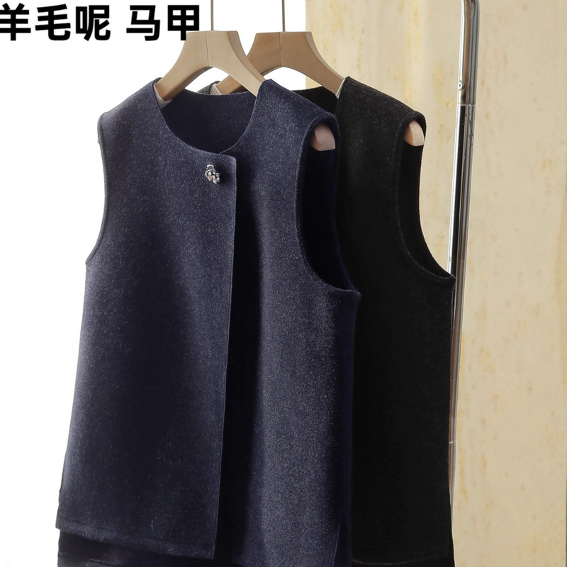 Five White Geese Double-Sided Wool Women's Autumn and Winter Fleece-Lined Thickened Round Neck Wool Vest Versatile Waistcoat 2539 Five White Geese Double-Sided Wool Women's Autumn and Winter Fleece-Lined Thickened Round Neck Wool Vest Versatile Waistcoat 2539