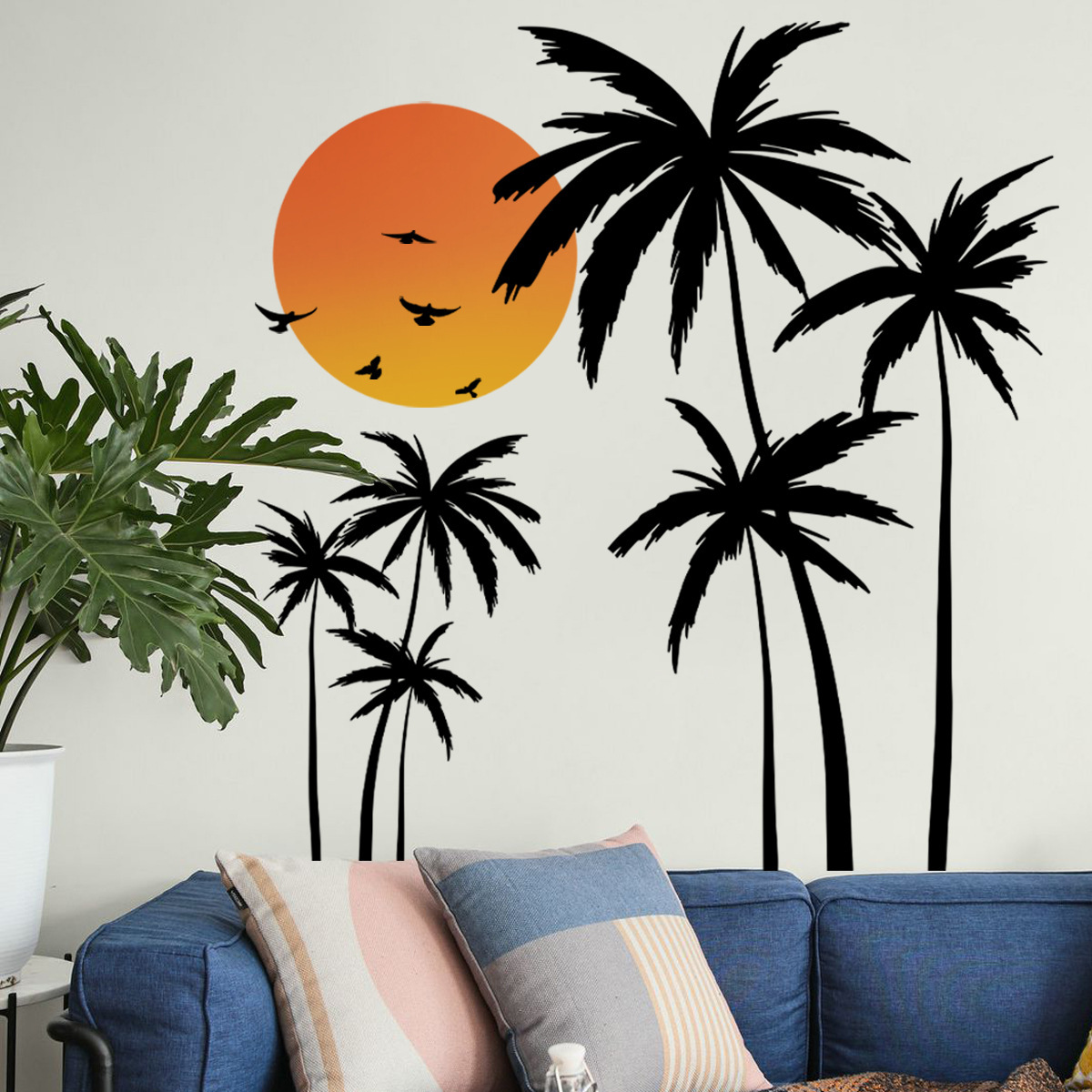 Sunset coconut tree wall stickers living room bedroom ins style…