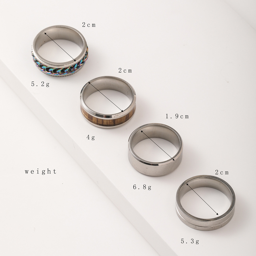 Stackable Men's Rings Set Stainless Steel Wood Grain Band Rings_voghion.com