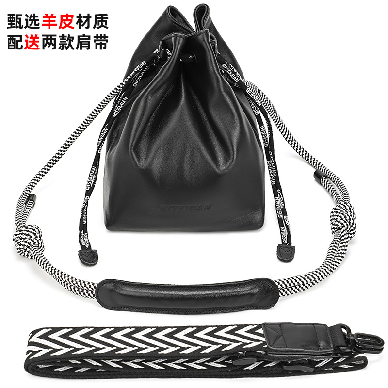 Camera Bag Storage Pouch Mirrorless Camera Inner Protective Case 2026 New Drawstring Crossbody Bag Retro Shoulder Bag Genuine Leather