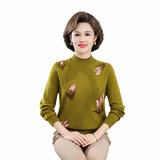 绣花气质妈妈装秋冬新款针织长袖上衣中老年冬季套头毛衣保暖打底，女装针织衫/毛衣，妃慕昵服饰