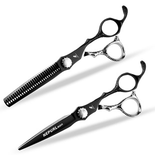 6.0 inch bright black snake handle hairdressing scissors barber scissors flat scissors bangs shear teeth scissors