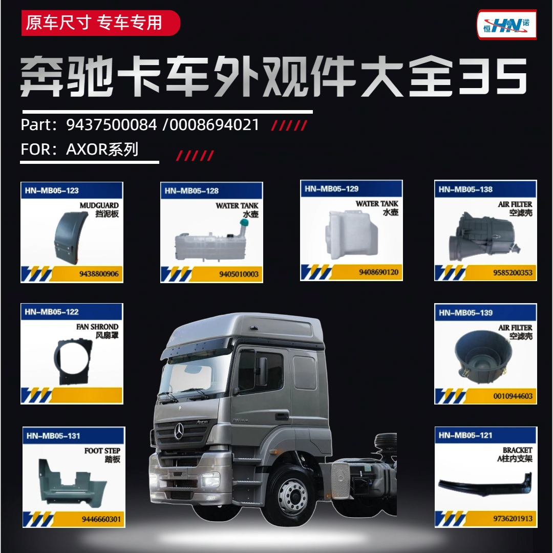 Accesorios de placa de acabado para camiones Mercedes-Benz AXOR hervidor de agua / cilindro vacío / cubierta de ventilador / guardabarros / soporte de pedal